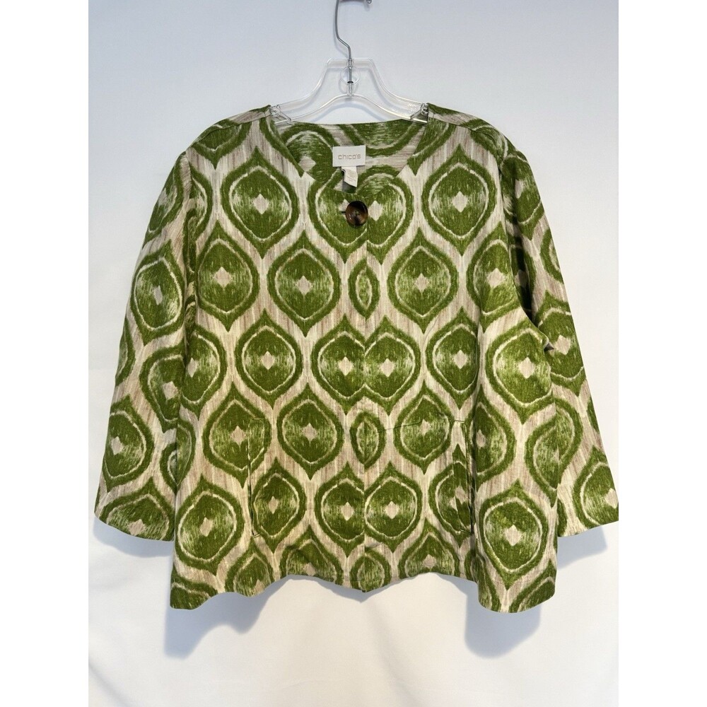 Chicos Linen Green, Cream, Beige Open Jacket. Size 3 XL 16  Pre Owned-never Worn